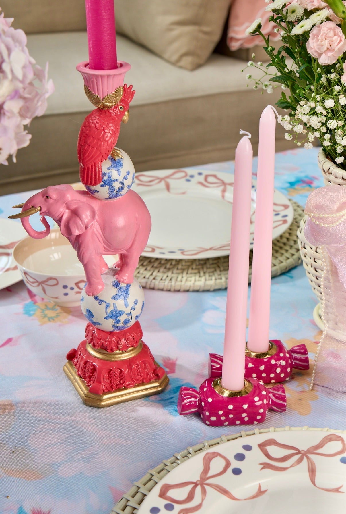 Blush and bows candle holder (set of 2)