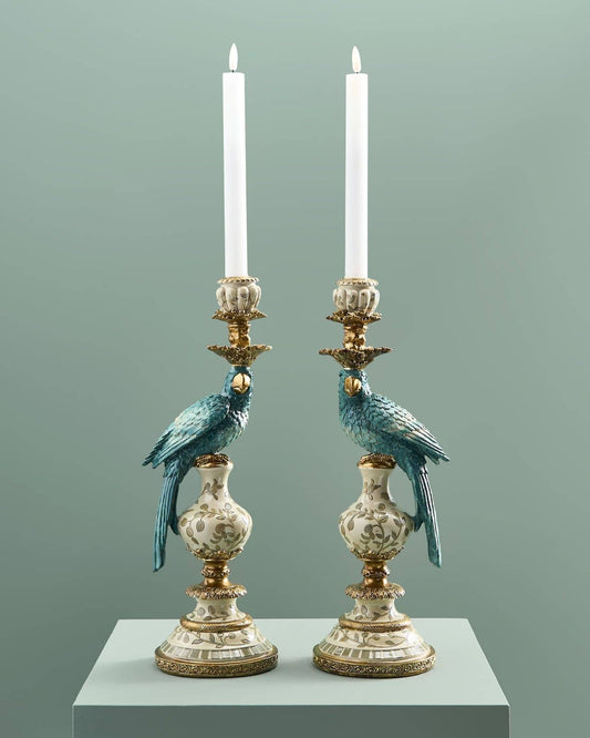 Aves candle holder, turquoise (set of 2)