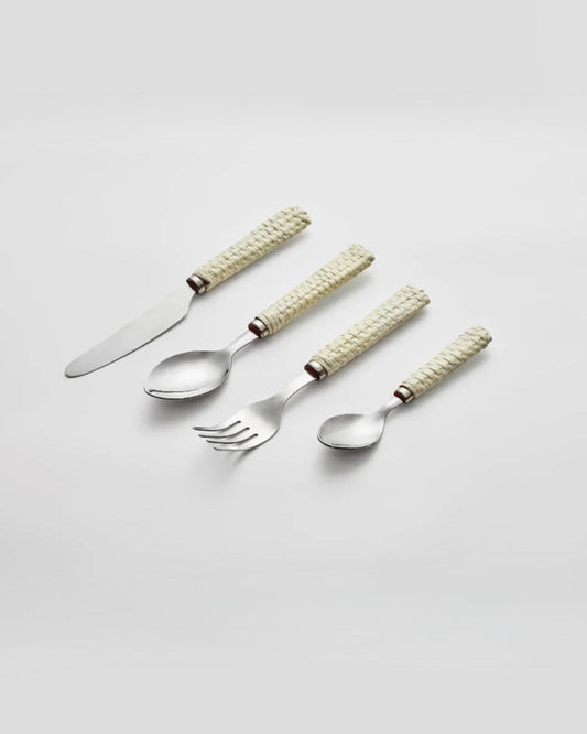 White rattan cutlery (4 piece set)